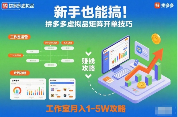 新手也能搞！拼多多虚拟品矩阵开单技巧，工作室月入1-5W攻略【揭秘】-轻资本网