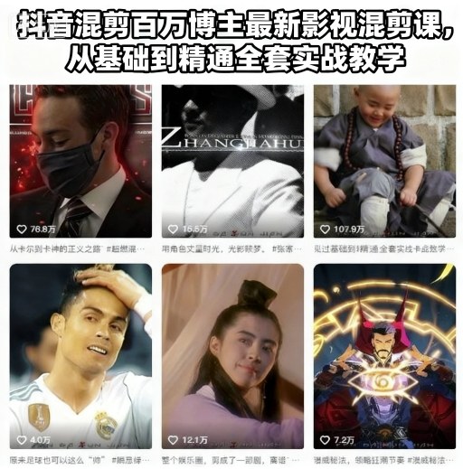 抖音混剪百万博主最新影视混剪课，从基础到精通全套实战教学-轻资本网