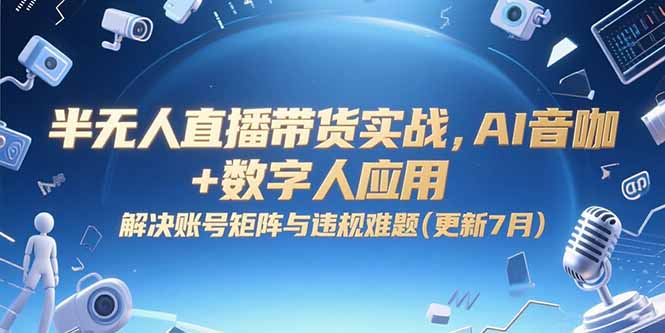 半无人直播带货实战，AI音咖+数字人应用 解决账号矩阵与违规难题(更新7月-轻资本网