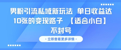 男粉引流私域新玩法，单日收益达10张的变现路子 【适合小白】不封号-轻资本网