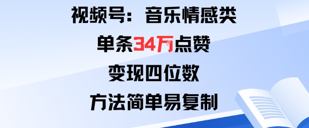 视频号分成计划新玩法：音乐情感类单条34W点赞，变现四位数，方法简单易复制-轻资本网