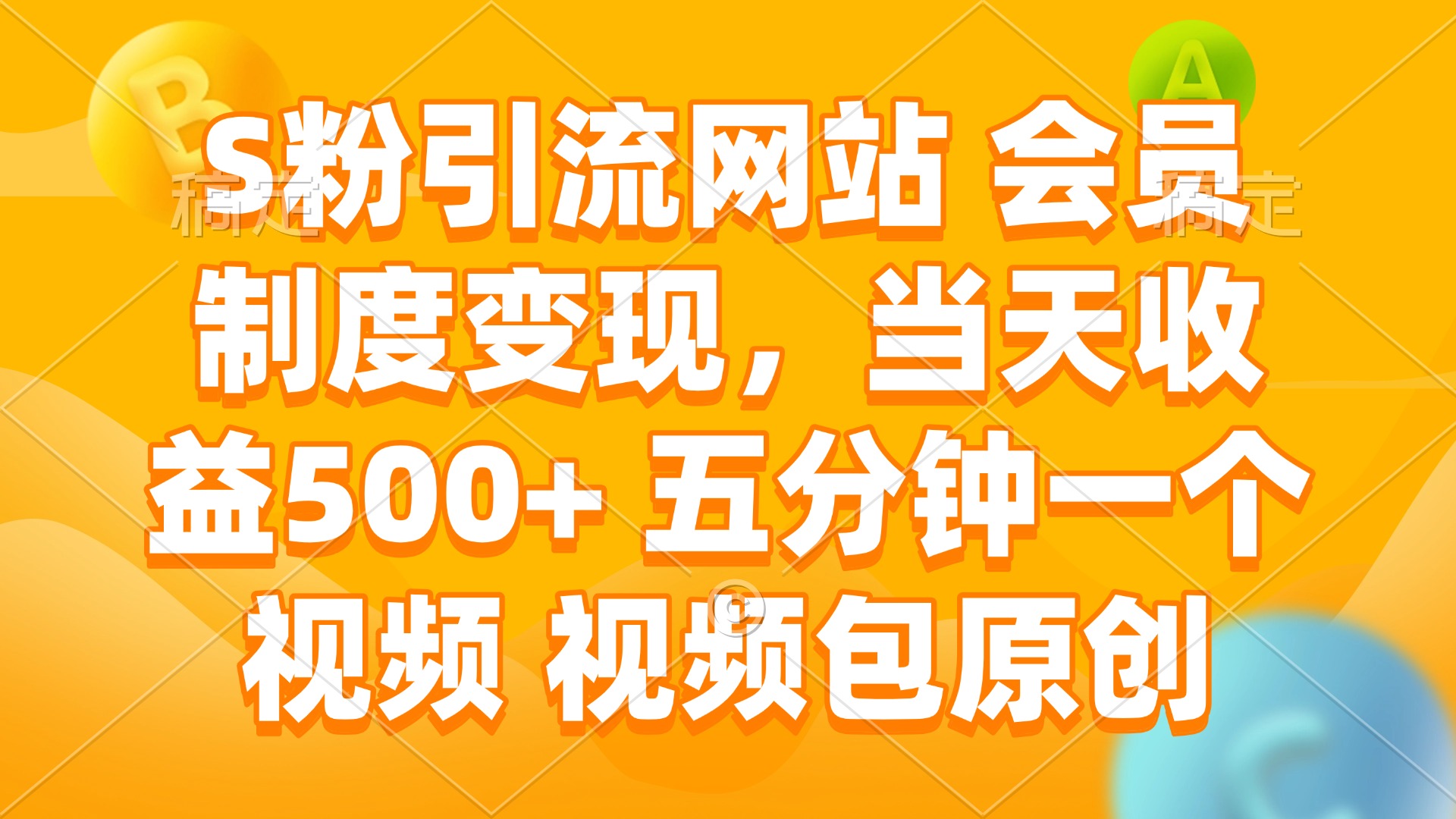 S粉引流网站 会员制度变现，当天收益500+ 五分钟一个视频 视频包原创-轻资本网