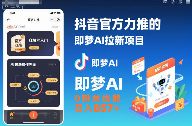 抖音官方力推的即梦AI拉新项目，0粉丝也能日入857+(附即梦AI拉新推广入口及教学)-轻资本网