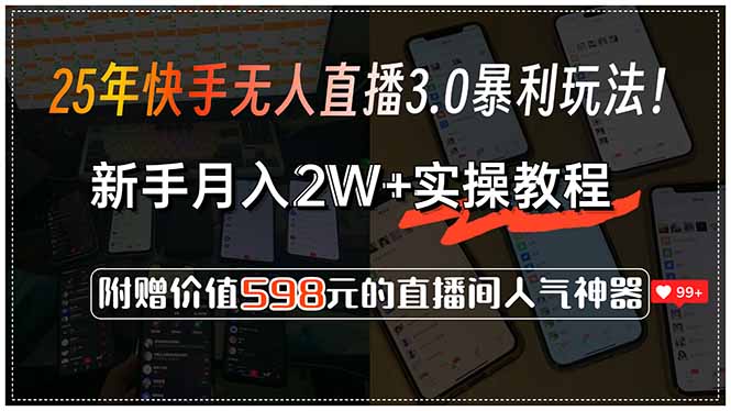 25年快手无人直播3.0暴利玩法！，新手月入2W+实操教程，附赠价值598元...-轻资本网