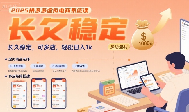 2025拼多多虚拟电商系统课，长久稳定，可多店，轻松日入1k-轻资本网