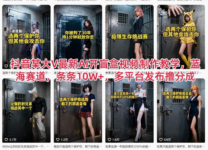 抖音某大V最新AI开盲盒视频制作教学，蓝海赛道，条条10W+，多平台发布撸分成-轻资本网
