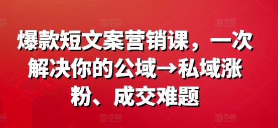 爆款短文案营销课，一次解决你的公域→私域涨粉、成交难题-轻资本网