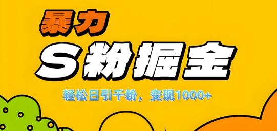 单人单机日引千粉，变现1k+，S粉流量掘金计划攻略【揭秘】-轻资本网