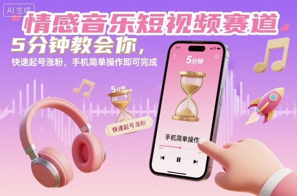 情感音乐短视频赛道，5分钟教会你，快速起号涨粉，手机简单操作即可完成-轻资本网