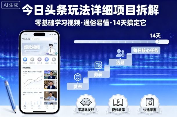 今日头条玩法详细项目拆解，零基础学习视频 通俗易懂 14天搞定它-轻资本网
