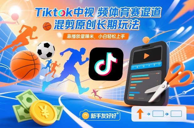 Tiktok中视频体育赛道混剪原创长期玩法，靠播放量賺米，小白轻松上手-轻资本网