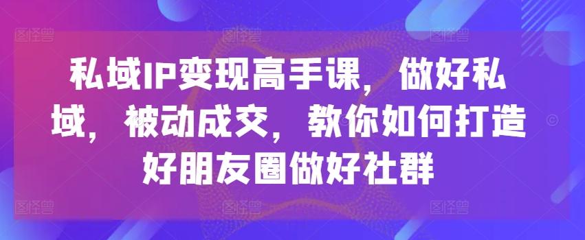 私域IP变现高手课，做好私域，被动成交，教你如何打造好朋友圈做好社群-轻资本网