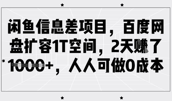 闲鱼信息差项目，百度网盘扩容1T空间，2天收益1k+，人人可做0成本-轻资本网