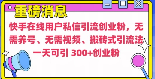 快手最新引流创业粉方法，无需养号、无需视频、搬砖式引流法【揭秘】-轻资本网