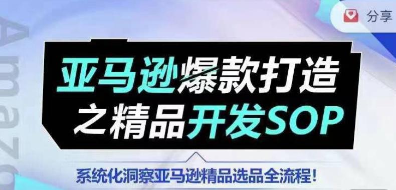 【训练营】亚马逊爆款打造之精品开发SOP，系统化洞察亚马逊精品选品全流程-轻资本网