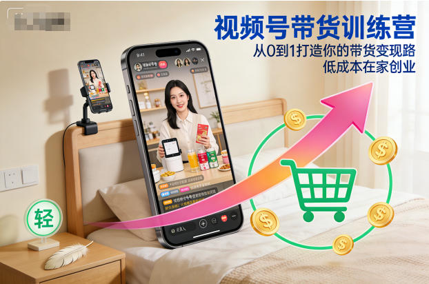 视频号带货训练营，从0到1打造你的带货变现路，低成本在家创业-轻资本网