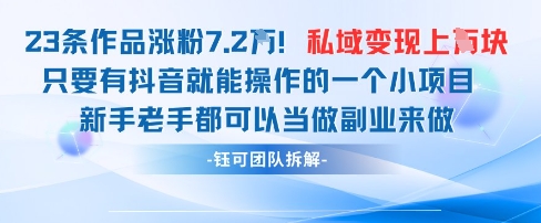抖音私域项目23条作品涨粉7.2W，私域变现1W-轻资本网