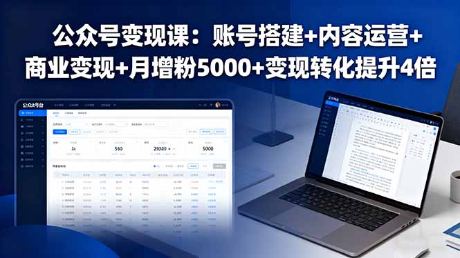 公众号变现课：账号搭建+内容运营+商业变现+月增粉5000+变现转化提升4倍-轻资本网