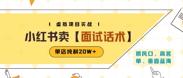 小红书虚拟项目掘金，卖面试话术资料，单店纯利20W+(附爆款笔记制作方法)-轻资本网