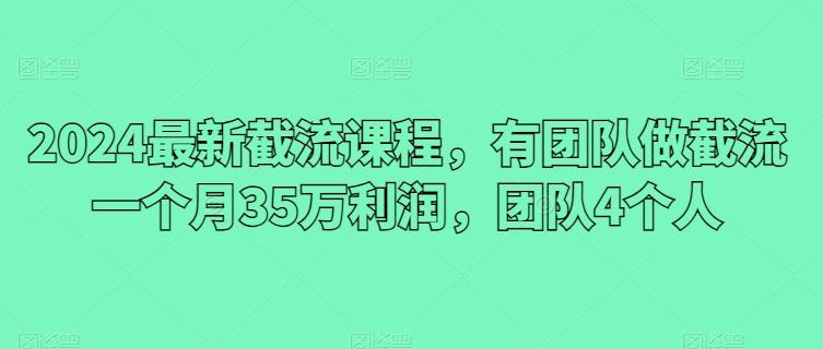 2024最新截流课程，有团队做截流一个月35万利润，团队4个人-轻资本网