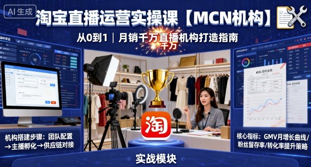 淘宝直播运营实操课【MCN机构】，从0到1做一家月销千W的直播机构-轻资本网