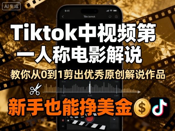 Tiktok中视频第一人称电影解说，教你从0到1剪出一个优秀的原创解说作品，新手也能挣美金-轻资本网