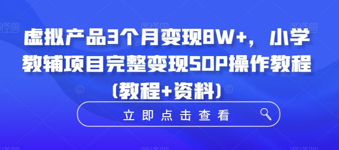 虚拟产品3个月变现8W+，小学教辅项目完整变现SOP操作教程(教程+资料)-轻资本网