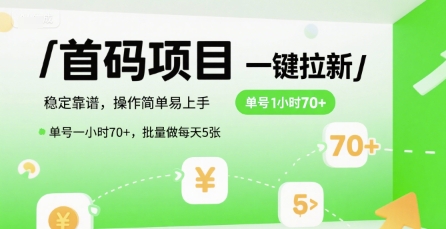 首码一键拉新项目，稳定靠谱，操作简单易上手，单号一小时70+，批量做每天5张【揭秘】-轻资本网