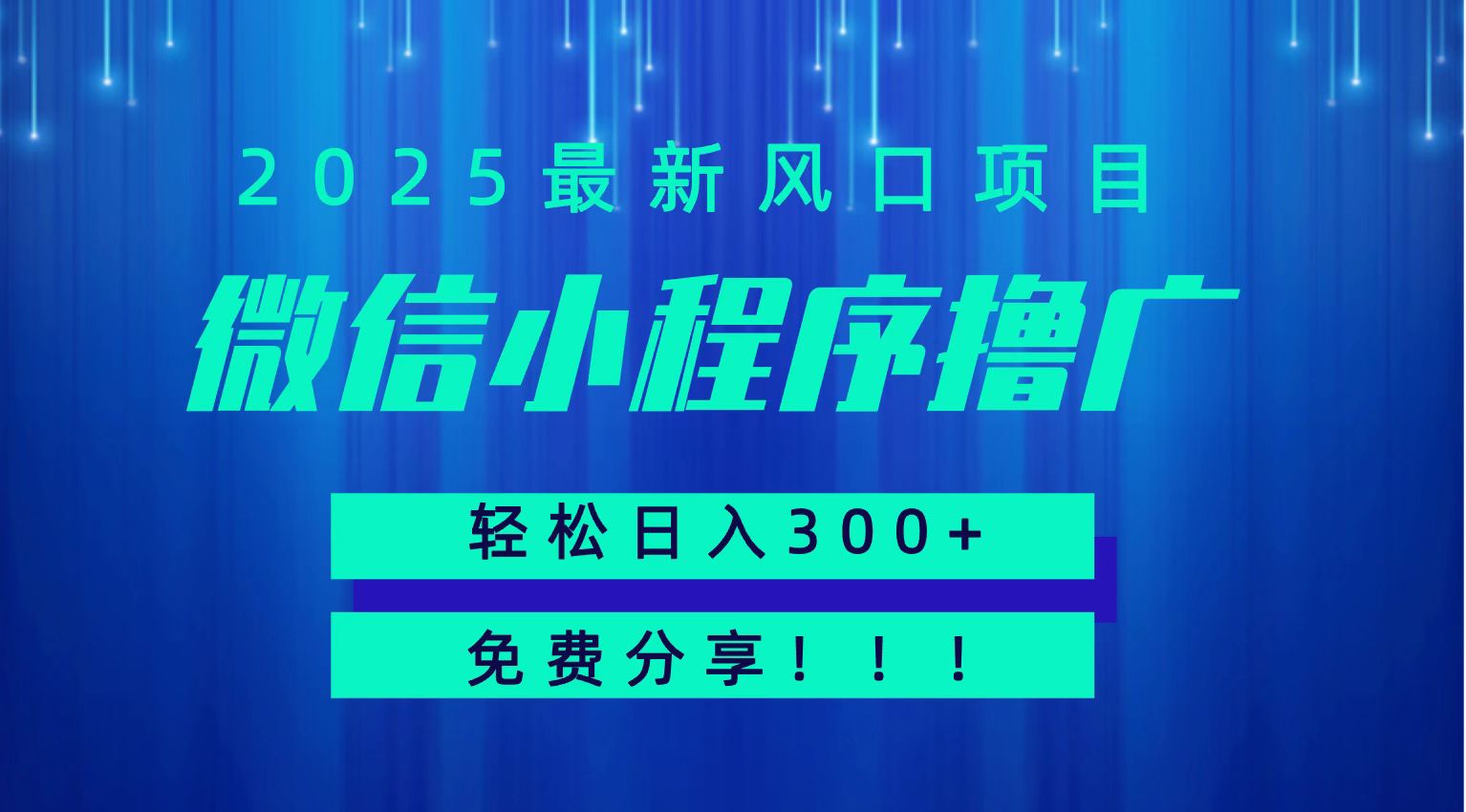 微信小程序撸广，最新风口项目，日入300+ 免费分享 可批量操作 小白可轻松上手！！-轻资本网