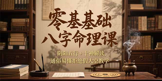 零基础八字命理课，阴阳五行+十神解读，通俗易懂拒绝假大空教学-轻资本网