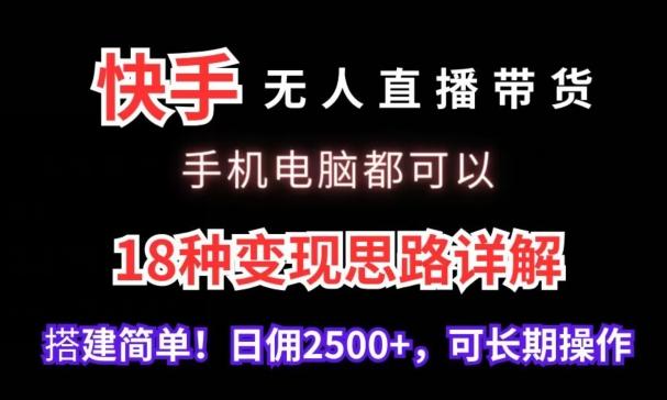 快手无人直播带货，手机电脑都可以，18种变现思路详解，搭建简单日佣2500+【揭秘】-轻资本网