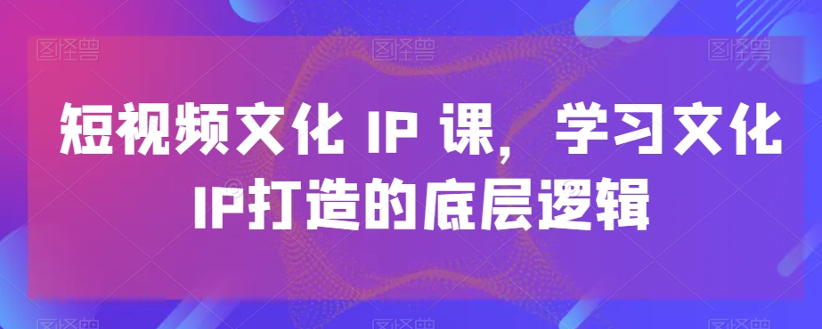 短视频文化IP课，学习文化IP打造的底层逻辑-轻资本网
