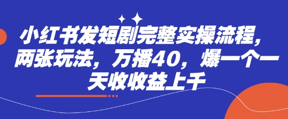 小红书发短剧完整实操流程，两张玩法，万播40，爆一个一天收收益上千-轻资本网