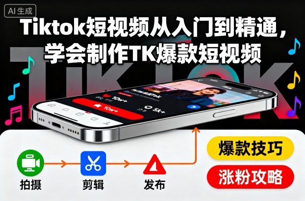 Tiktok短视频从入门到精通，学会制作TK爆款短视频-轻资本网