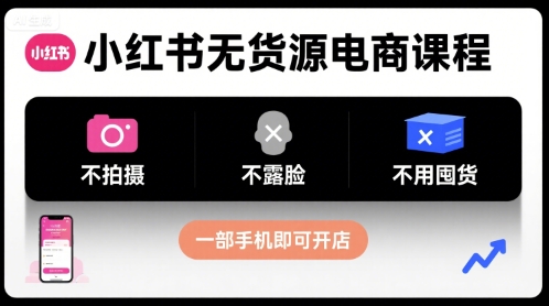 小红书无货源电商课程，不拍摄不露脸不用囤货，一部手机即可开店-轻资本网