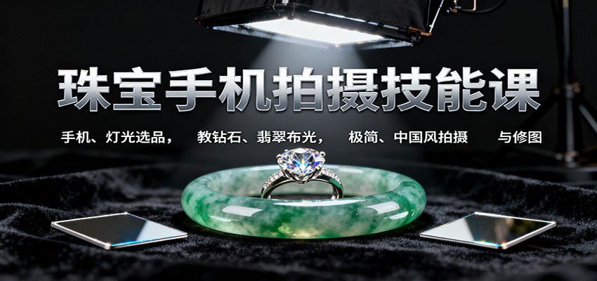 珠宝手机拍摄技能课:手机、 灯光选品，教钻石、翡翠布光，极简、中国风拍摄与修图-轻资本网