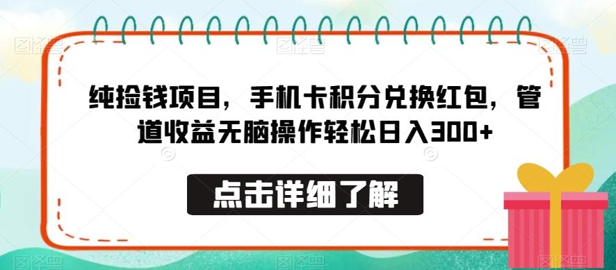 纯捡钱项目，手机卡积分兑换红包，管道收益无脑操作轻松日入300+-轻资本网