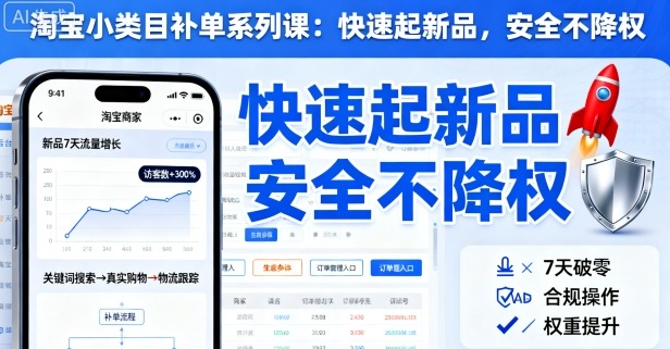 淘宝小类目补单系列课，快速起新品，安全不降权-轻资本网