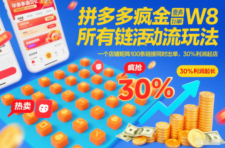 拼多多疯狂活动流玩法，所有链接全部打标，一个店铺矩阵100条链接同时出单，30%利润起店-轻资本网