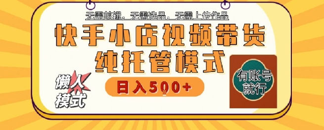 快手小店托管代运营，无需剪辑，无需选品，无需上传作品，全程无需操作，轻松月入5k+【揭秘】-轻资本网