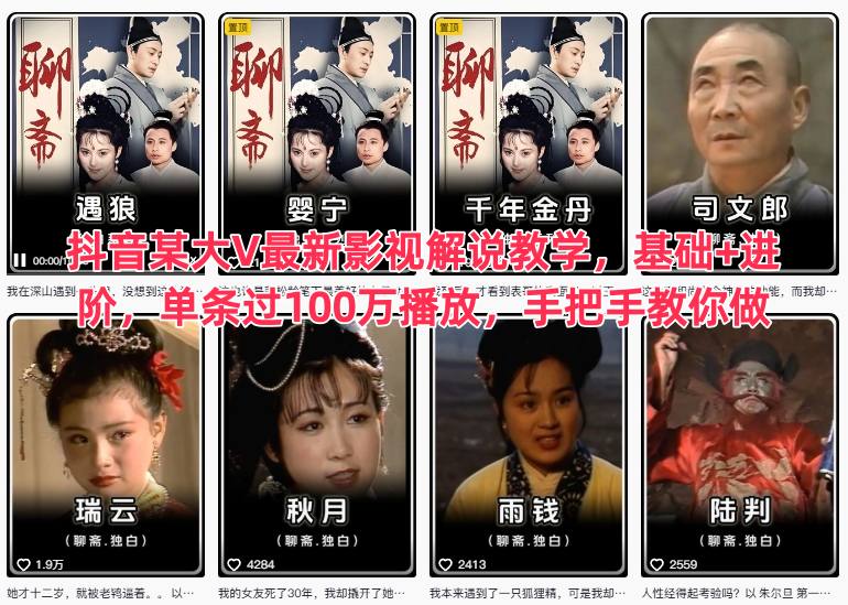 抖音某大V最新影视解说教学，基础+进阶，单条过100万播放，手把手教你做-轻资本网