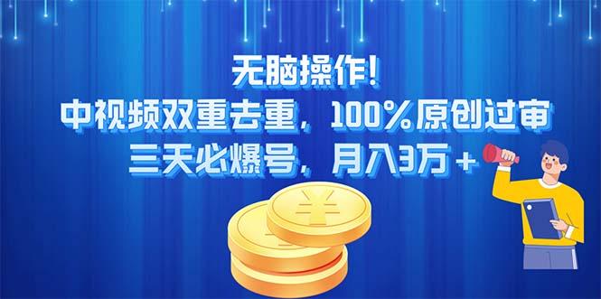 无脑操作!中视频双重去重，100%原创过审，三天必爆号，月入3万+-轻资本网