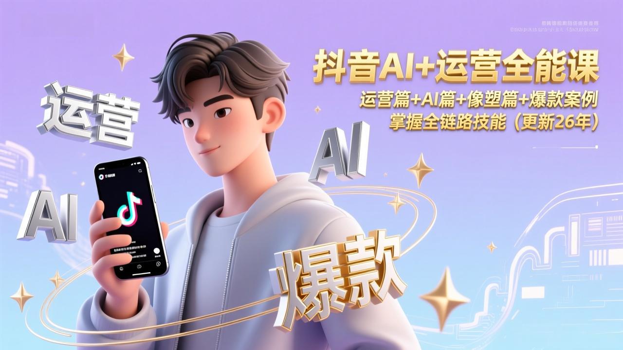 抖音AI+运营全能课，运营篇+AI篇+像塑篇+爆款案例，掌握全链路技能(更新26年-轻资本网