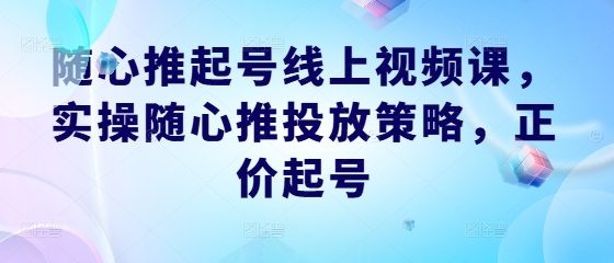 随心推起号线上视频课，实操随心推投放策略，正价起号-轻资本网