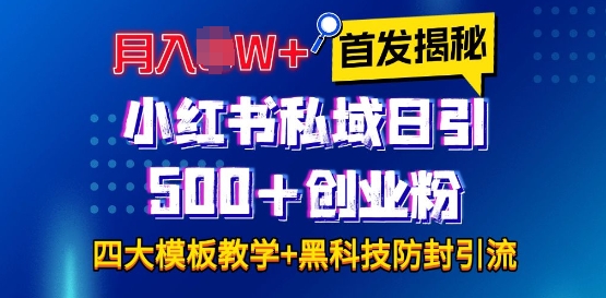 首发揭秘小红书私域日引500+创业粉四大模板，月入过W+全程干货!没有废话!保姆教程!-轻资本网