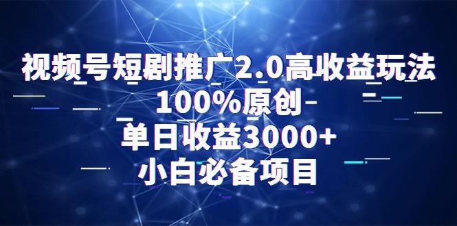 视频号短剧推广2.0高收益玩法，100%原创，单日收益3000+，小白必备项目-轻资本网