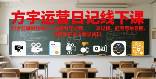 方宇运营日记线下课，包含剪辑制作技巧、拍摄引导过程、起号思维导图、选题等多个教学资料-轻资本网