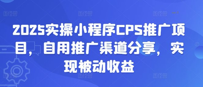 2025实操小程序CPS推广项目，自用推广渠道分享，实现被动收益-轻资本网
