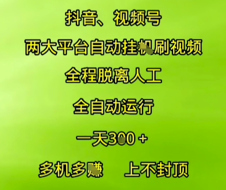 抖音视频号两大平台自动运行，全程脱离人工，自动获取收益，一天3张+，多机多挣，上不封顶【揭秘】-轻资本网