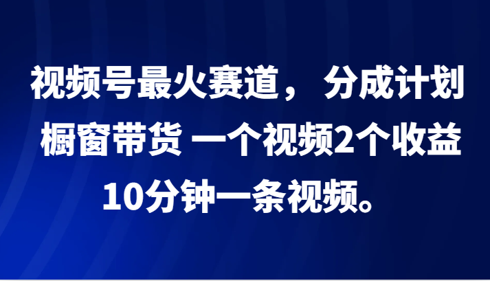 视频号最火赛道， 分成计划， 橱窗带货，一个视频2个收益，10分钟一条视频。-轻资本网